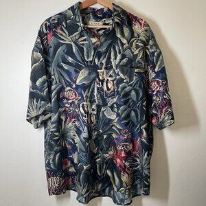 VTG Summa 100% Silk Button Up Shirt XL Novelty Print Tropical Fish Beachy Aloha